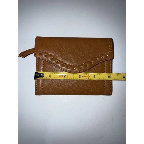 Michael Kors Astor Tan Leather Studded Wallet Button Snap Envelope T - Picture 5 of 6